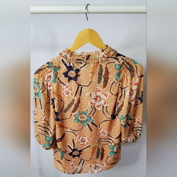 Joie Floral Blouse in Peach and Teal - Picture 3 of 7